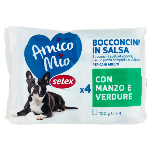 Selex Amico Mio Cane Bocconcini in Salsa con Manzo e Verdure 4x100 g
