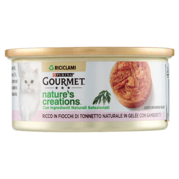 PURINA GOURMET Nature's Creations Ricco in Fiocchi di Tonnetto Naturale in Gelée con Gamberetti 70 g