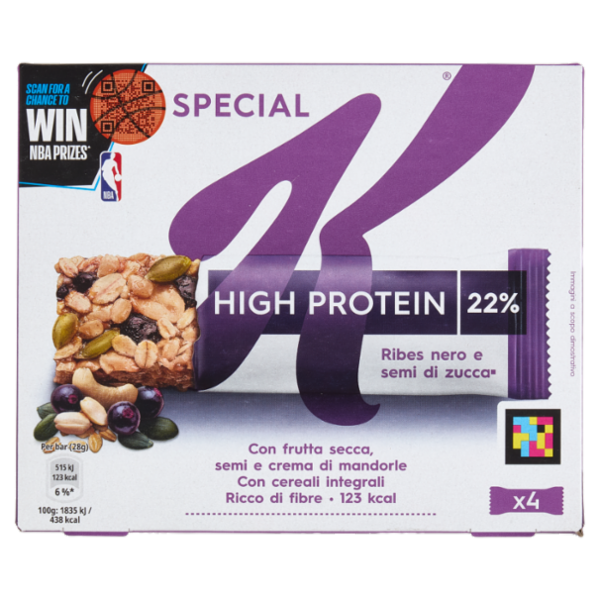 Kellogg's Special K High Protein 22% Ribes nero e semi di zucca 4 x 28 g