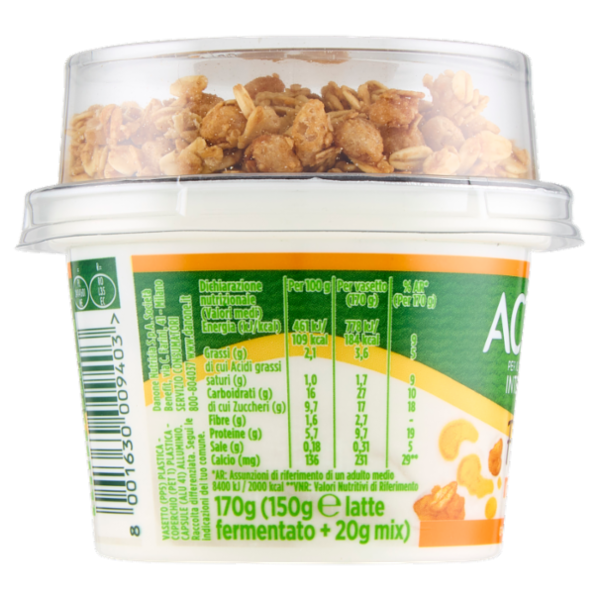 ACTIVIA Fibre Fibre Mix&Go con Probiotico Bifidus, Yogurt Bianco con Granola e Miele, 170g