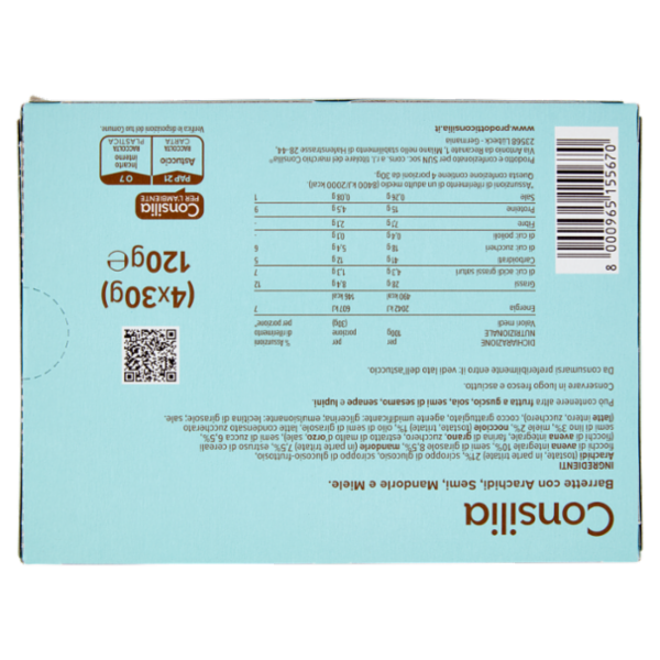 Consilia Barrette di Cereali con Arachidi, Semi, Mandorle e Miele 4x30 g