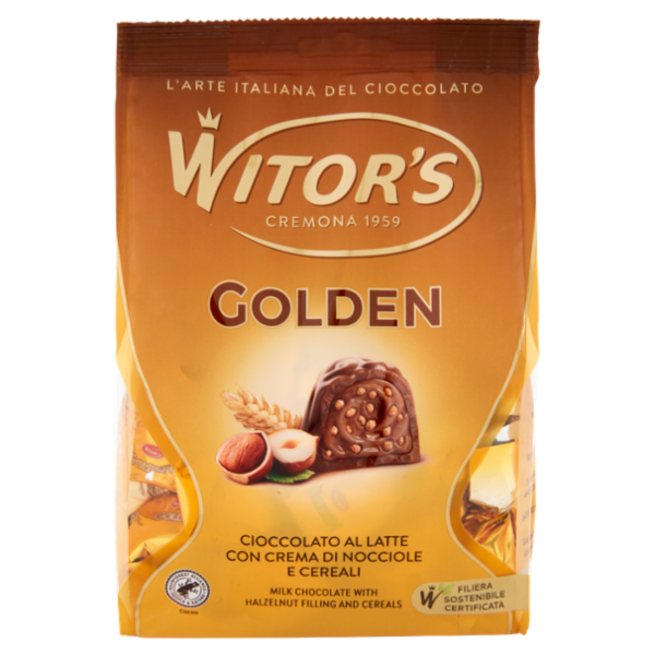 Witor's Golden Cioccolato al Latte con Crema di Nocciole e Cereali 250 g