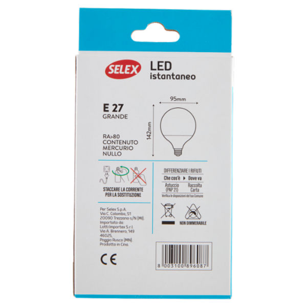 Selex Lampadina Led Sfera E27 15W Luce Calda