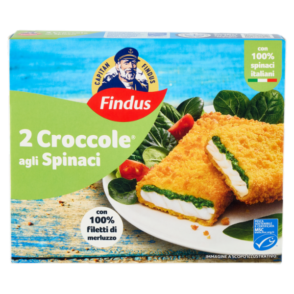 Capitan Findus 2 Croccole agli Spinaci con 100% Filetti di Merluzzo 200 g