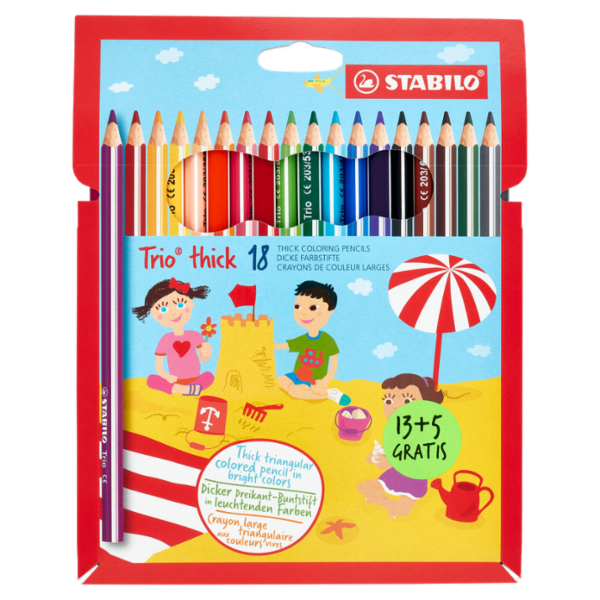 STABILO Trio thick matite colorate triangolari ed ergonomiche - astuccio da 13 pz. + 5 pz. gratis