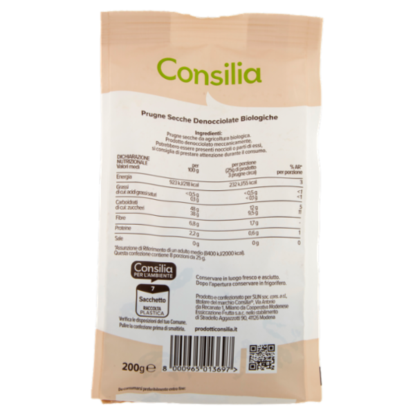 Consilia Prugne Secche Denocciolate Biologiche 100% Italiane 200 g