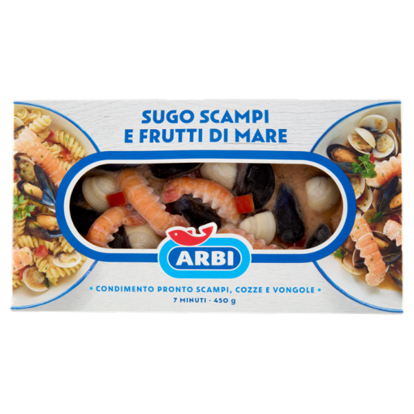 Arbi Sugo Scampi e Frutti di Mare Condimento Pronto Scampi, Cozze e Vongole 450 g