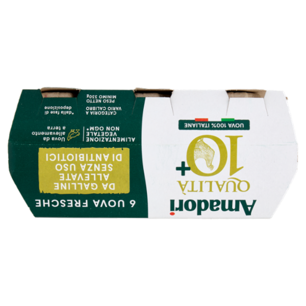 Amadori Qualità 10+ 6 Uova Fresche da Galline Allevate Senza Uso di Antibiotici 330 g