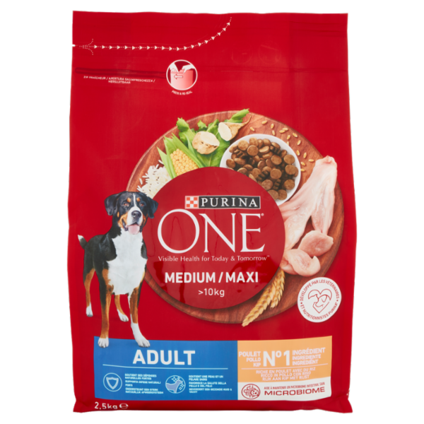 PURINA ONE Medium/Maxi Adult Ricco in Pollo con Riso 2,5 kg