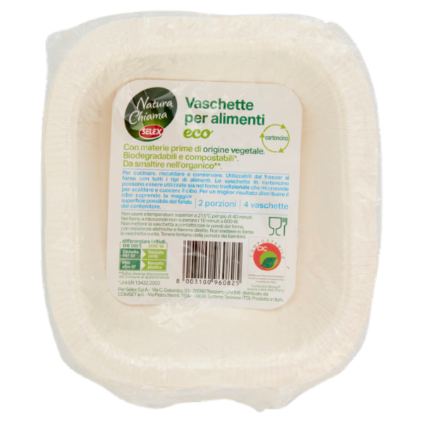 Selex Natura Chiama Vaschette in Cartoncino Biodegradabili Compostabili Eco 2 porzioni 4 pezzi