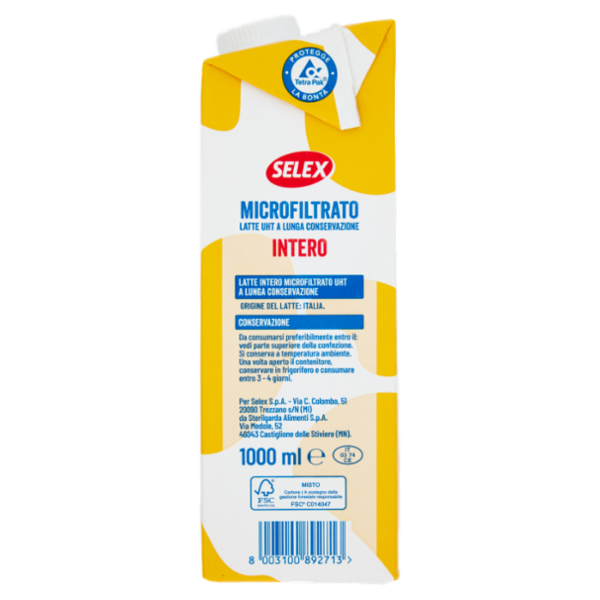 Selex Latte Uht Microfiltrato Intero 1000 ml