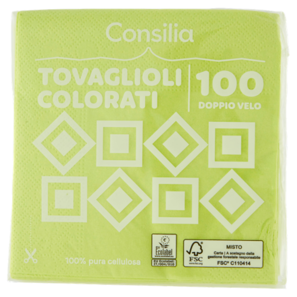 Consilia Tovaglioli 2 Veli 25x25 cm Verde Mela 100 pezzi