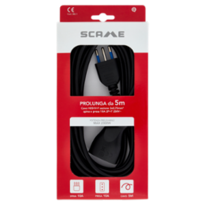 Scame Prolunga Da 5m Cavo H05VV-F Sezione 3x0,75mm², Spina e Presa 10A 2P+T 250V