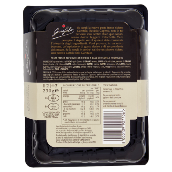 Garofalo Raviolo Caprese Ricotta, Provolone e Maggiorana 230 g