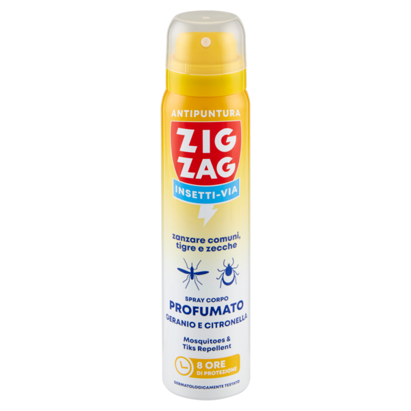 Zig Zag Insetti Via Antipuntura zanzare comuni, tigre e zecche Profumato Geranio e Citronella 100 ml