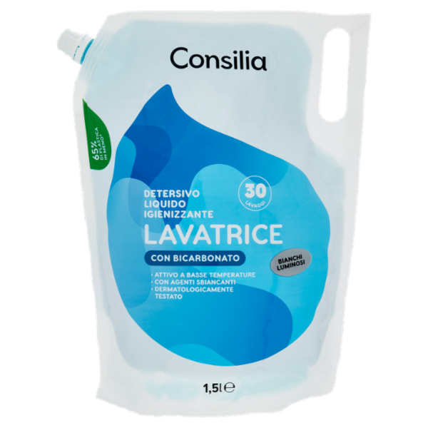 Consilia Detersivo per Lavatrice Liquido con Bicarbonato 30 Lavaggi 1,5 L