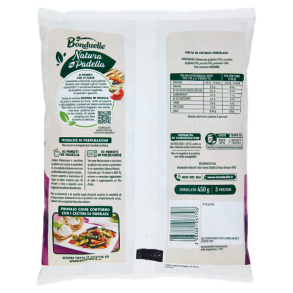 Bonduelle Natura in Padella Melanzane e Zucchine Grigliate con Carote e Pomodori Surgelato 450 g