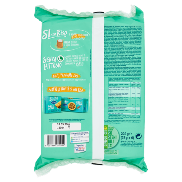 Riso Scotti Si con Riso Senza Lattosio Muffin con Riso e Gocce di Cioccolato 6 x 37 g