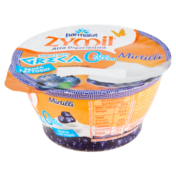 ZYMIL Alta Digeribilità Senza Lattosio Yogurt alla Greca Zero Grassi Mirtilli 150g