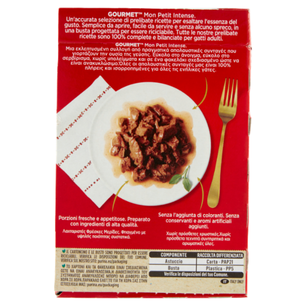PURINA GOURMET Mon Petit Filettini Intense cotti in Salsa (Manzo / Fegato / Selvaggina) 6x50g