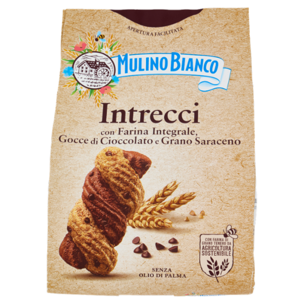 Mulino Bianco Intrecci Biscotti Integrali con Frolla al Cacao e Gocce Cioccolato 300g