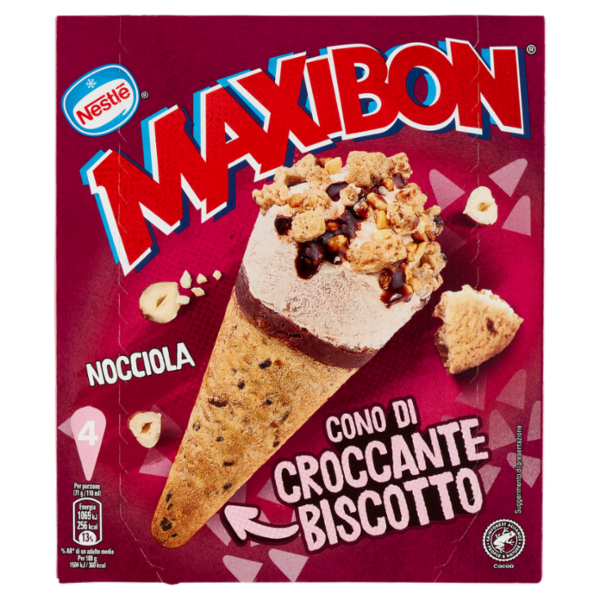 NESTLÉ Maxibon Cono di Croccante Biscotto Nocciola 4 x 71 g