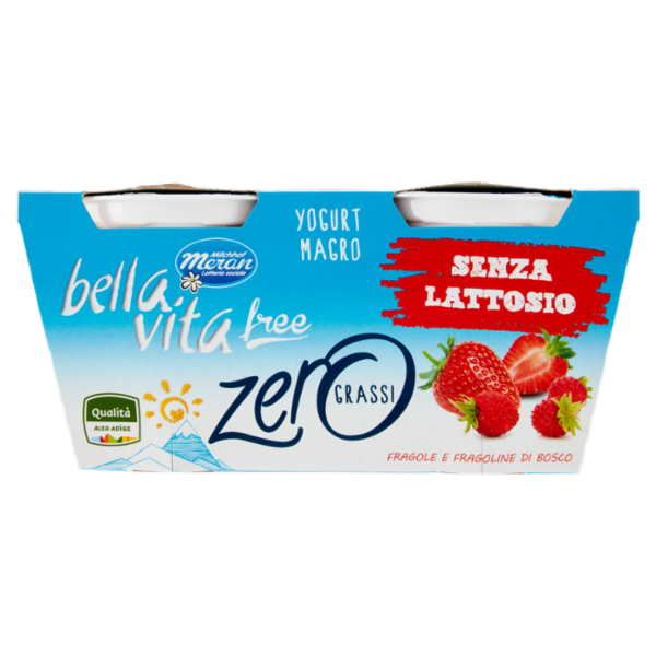 bella vita free Yogurt Magro Senza Lattosio Zero Grassi Fragole e Fragoline di Bosco 2 x 125 g