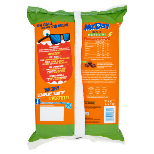 Mr.Day 6 Muffin Senza Glutine con Pepite di Cioccolato Fondente 6 x 42 g