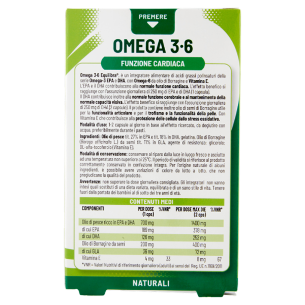 equilibra Omega 3-6 Funzione Cardiaca 32 Capsule 38,4 g