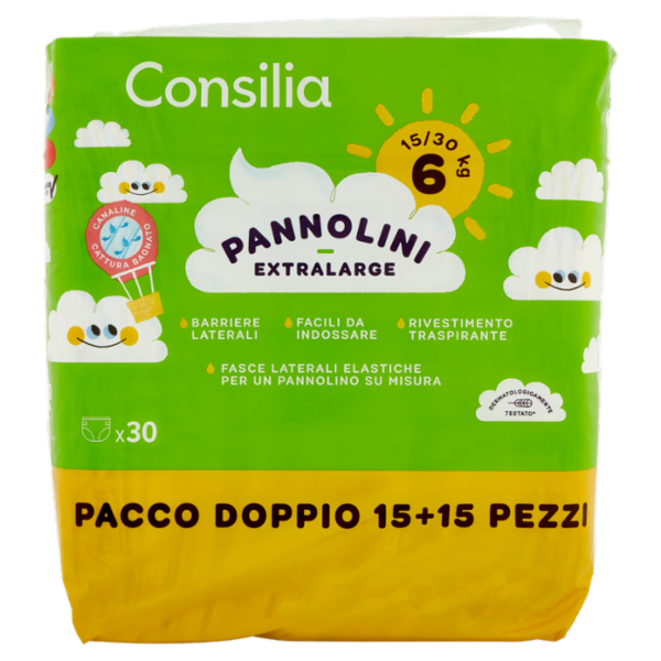 Consilia Pannolini per Bambini Extra Large 15-30 kg 2x15 pezzi
