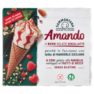 Sammontana Amando 4 Coni Gelato Alla Vaniglia Variegati Ai Frutti Di Bosco 4 x 75 g