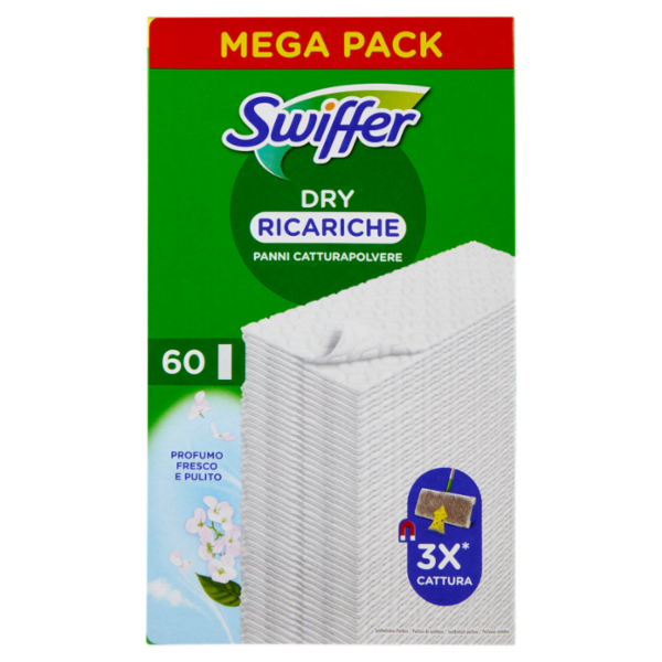 Swiffer Panni Catturapolvere per Scopa Swiffer Profumo Fresco e Pulito - Ricarica 60 Panni