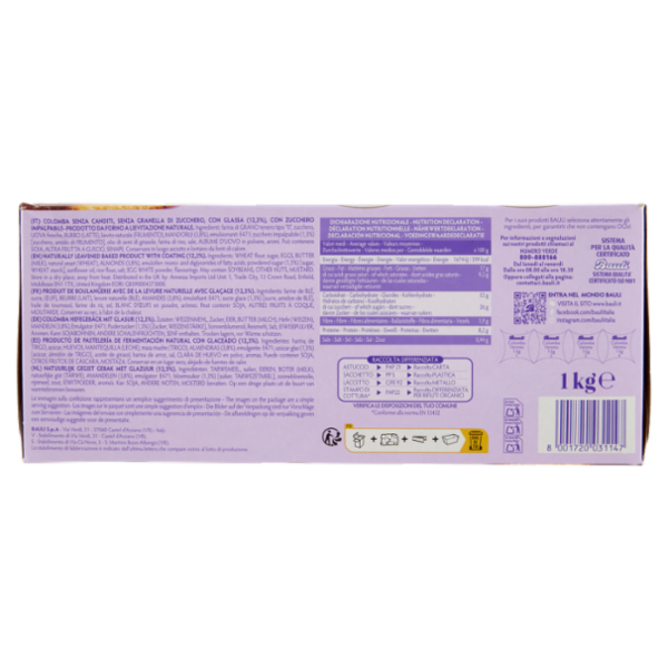 Bauli la Colomba di Verona Zero Canditi con Glassa e Mandorle 1 kg