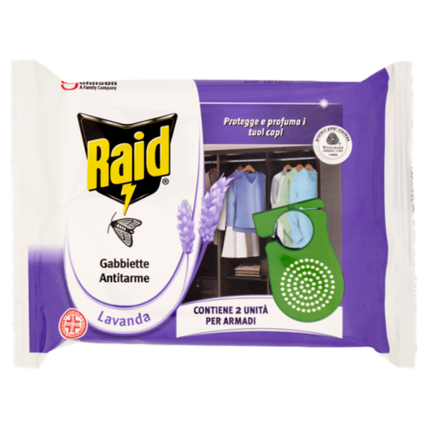 Raid Anti Tarme Gabbietta Vestiti, per Capi Piacevolmente Profumati, Fragranza alla Lavanda, 2 x 14g