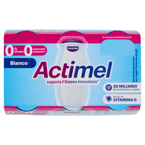 ACTIMEL, Yogurt da Bere con Vit B6 e D per il Sistema Immunitario, 0% grassi, Bianco Naurale, 6X100G