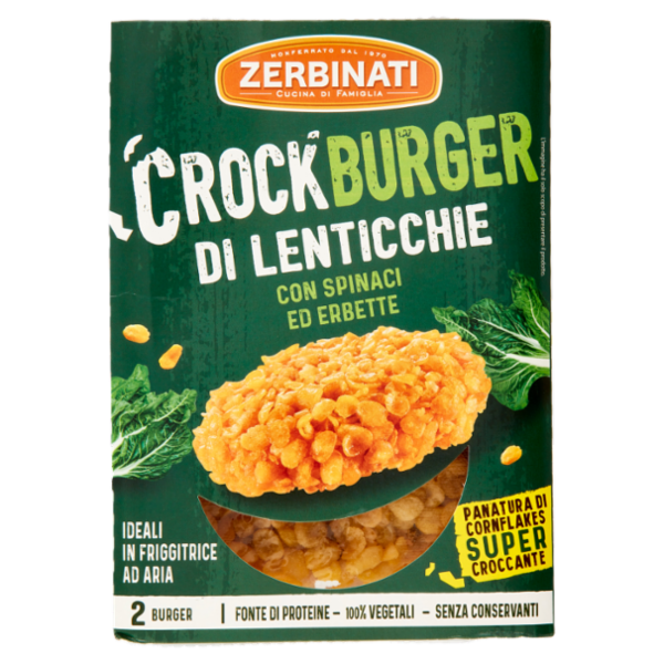 Zerbinati Crockburger di Lenticchie con Spinaci ed Erbette 2 x 80 g
