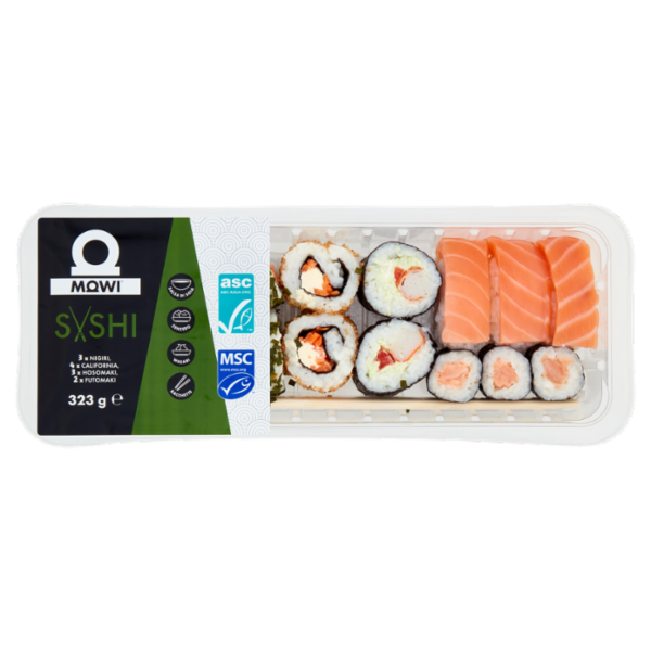 Mowi Sushi 3 x Nigiri, 4 x California, 3 x Hosomaki, 2 x Futomaki 323 g