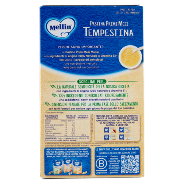 MELLIN Pastina 100% Naturale Tempestina con farina Grano Tenero 320 g