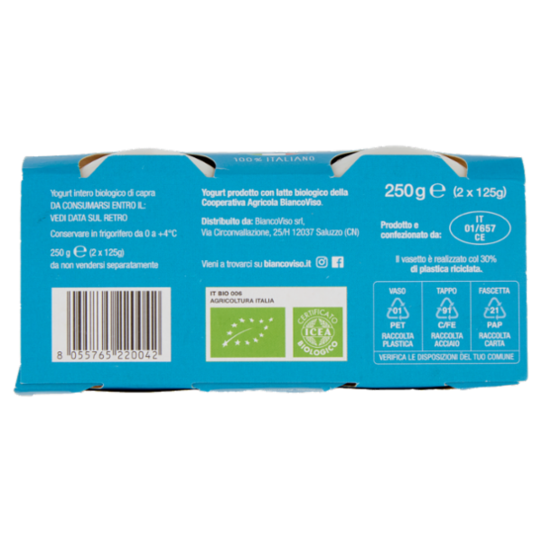 BiancoViso Yogurt di Capra Biologico Bianco 2 x 125 g
