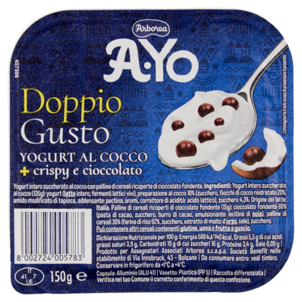 Arborea A-Yo Doppio Gusto Yogurt al Cocco + crispy e cioccolato 150 g