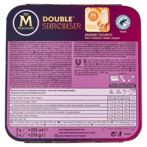 Magnum Double Starchaser Chocolate, Caramel, Popcorn Flavour 3 x 72 g