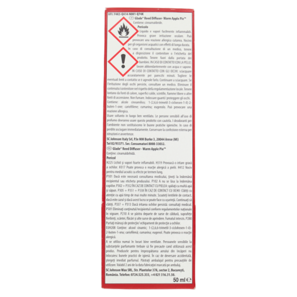 Glade Diffusore a Bastoncini, fragranza Warm Apple Pie. Confezione da 1 diffusore da 50ml
