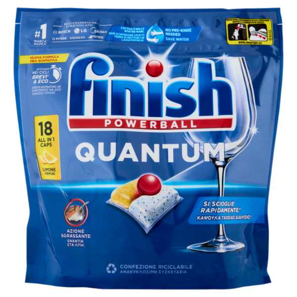 Finish Quantum Limone pastiglie lavastoviglie 18 lavaggi 187,2 g
