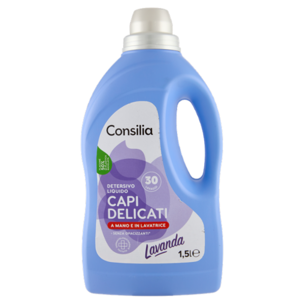 Consilia Detersivo a Mano e in Lavatrice Liquido Capi Delicati Lavanda 25 Lavaggi 1,5 L