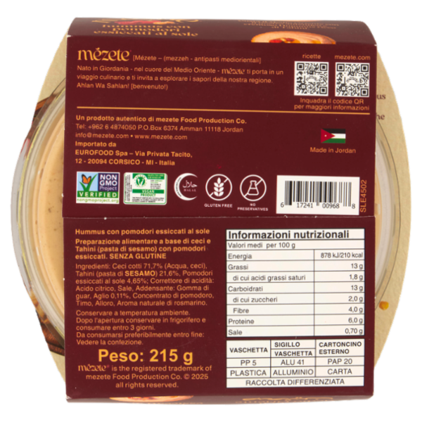 mézete hummus con pomodori essiccati al sole 215 g