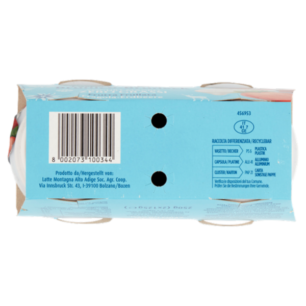 Latteria Brunico Yogurt Magro Zero Grassi Frutta Frullata Fragola 2 x 125 g