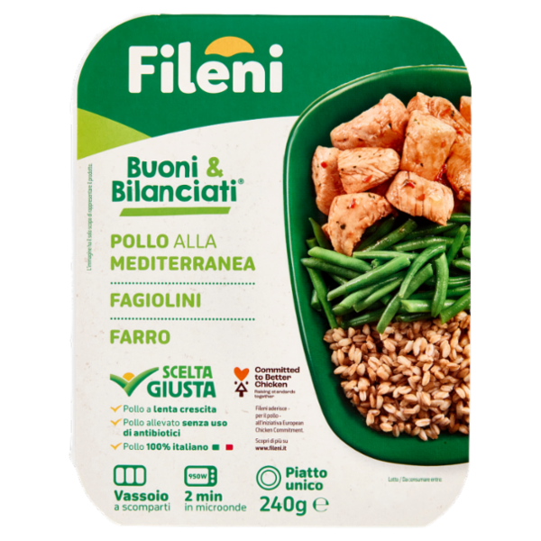 Fileni Buoni & Bilanciati Pollo alla Mediterranea, Fagiolini, Farro 240 g