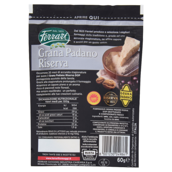 Ferrari Grana Padano Riserva DOP Oltre 20 Mesi Grattugiato Fresco 60 g