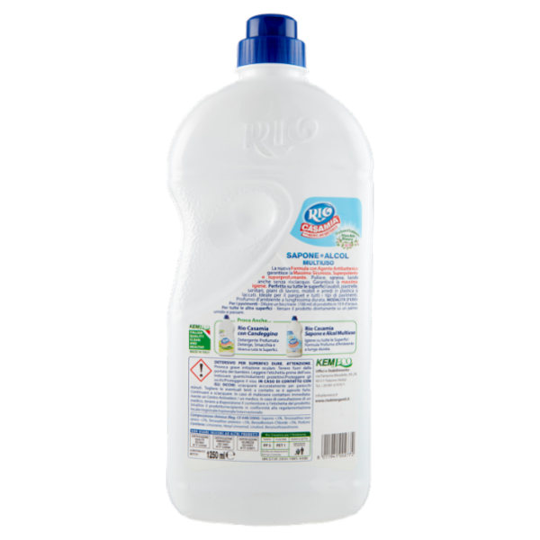 Rio Casamia con Agente Antibatterico Sapone e Alcol Multiuso Profumo Muschio Bianco 1250 ml