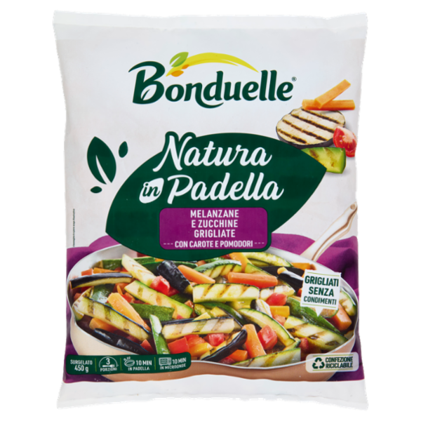Bonduelle Natura in Padella Melanzane e Zucchine Grigliate con Carote e Pomodori Surgelato 450 g
